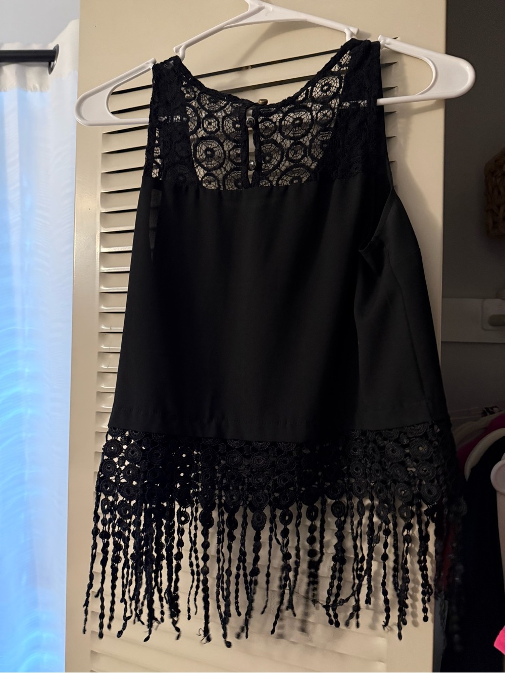 Monteau Black Lace Fringe Detail Tank